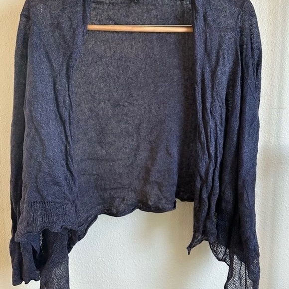 EILEEN FISHER Blue Linen Cropped Cardigan L - Picture 1 of 8
